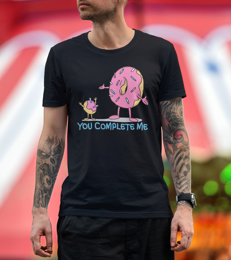 Funny You Complete Me Pink Sprinkled Donut Duo Hugging T-Shirt