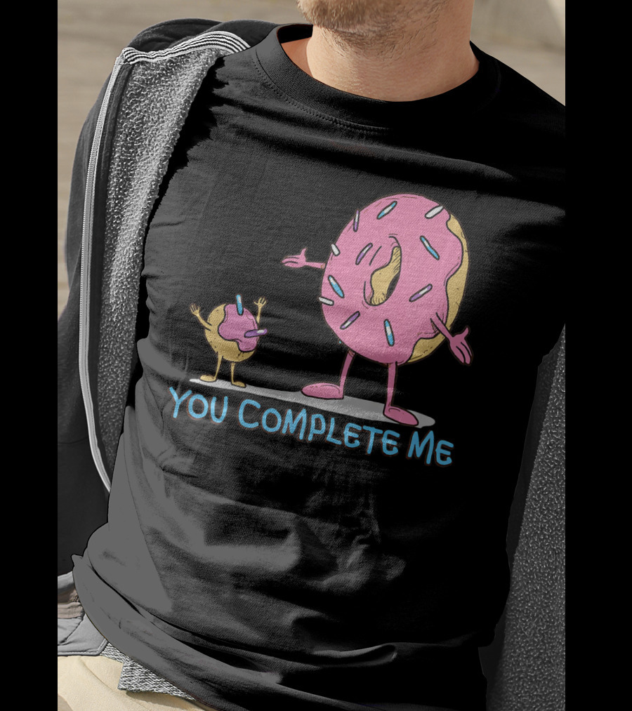 Funny You Complete Me Pink Sprinkled Donut Duo Hugging T-Shirt