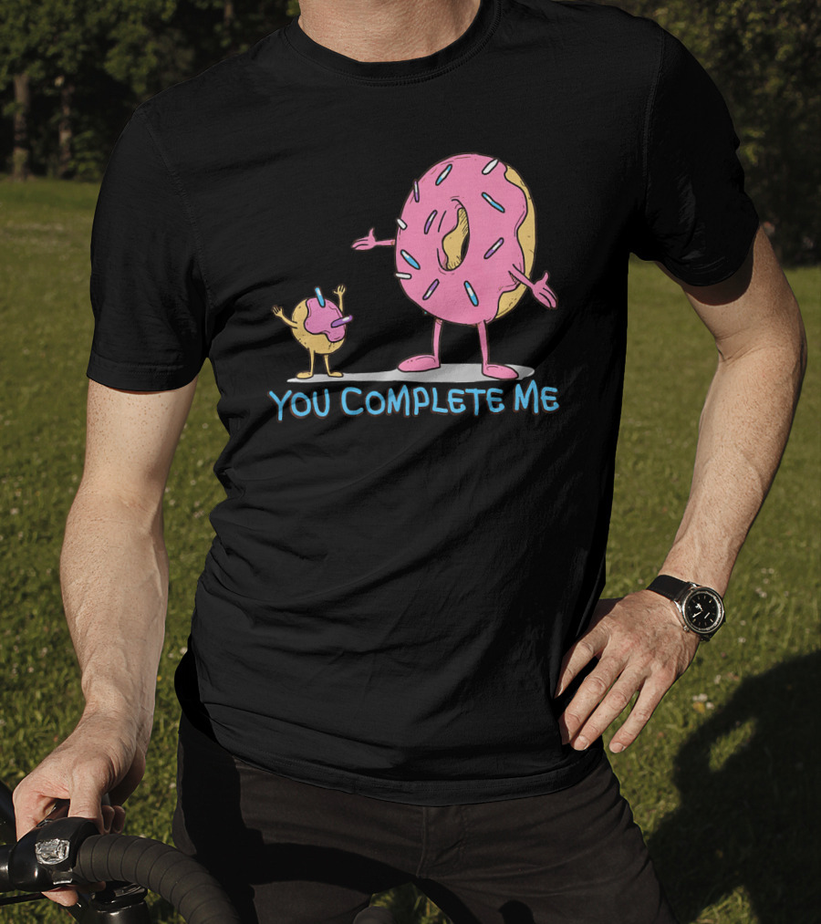 Funny You Complete Me Pink Sprinkled Donut Duo Hugging T-Shirt