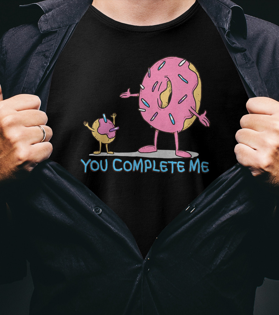 Funny You Complete Me Pink Sprinkled Donut Duo Hugging T-Shirt