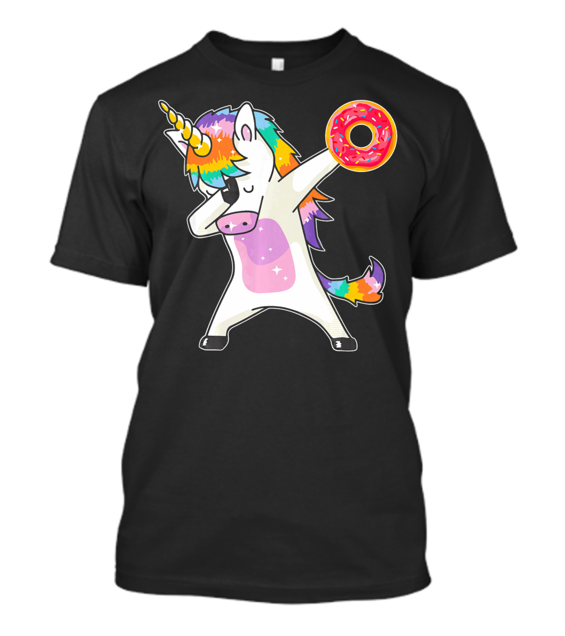 Cute Dabbing Rainbow Unicorn Holding Doughnut Donut T-Shirt