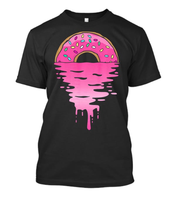 Pink Glazed Donut Melting Into Sunset Horizon T-Shirt