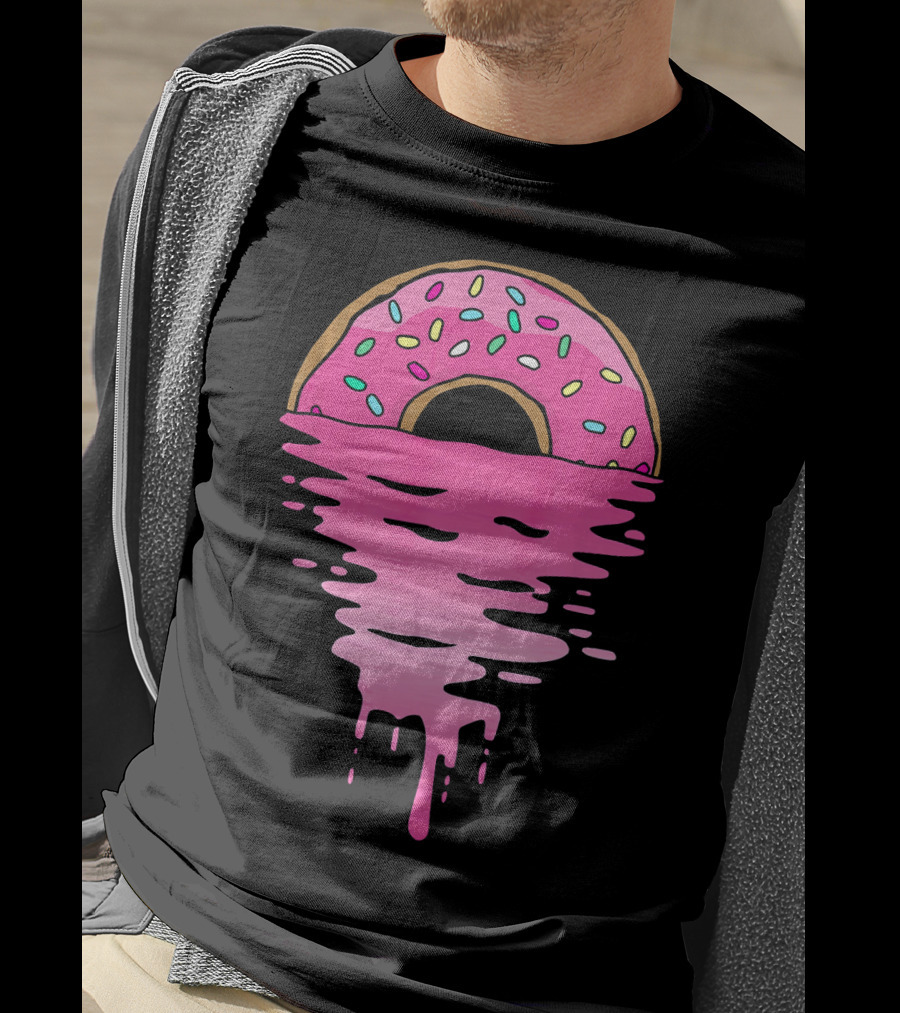 Pink Glazed Donut Melting Into Sunset Horizon T-Shirt