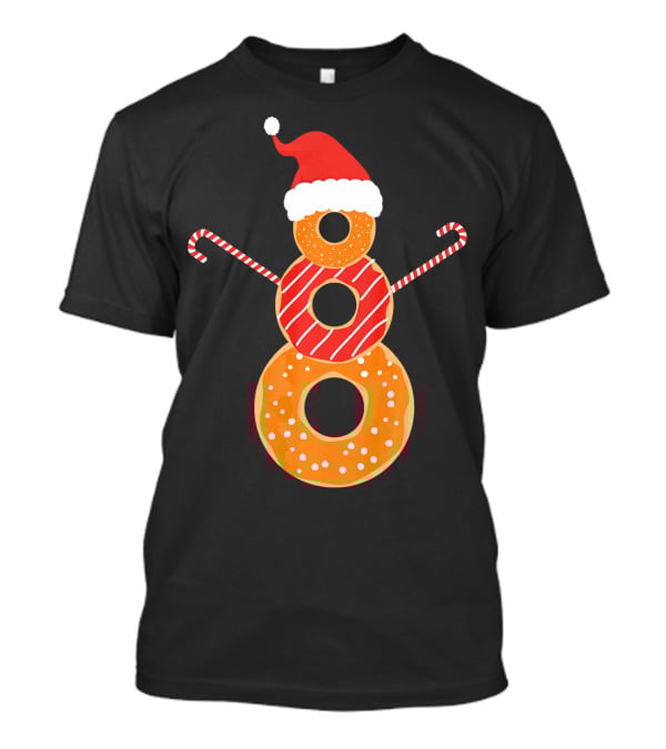 Santa Hat Donuts Doughnut Snowman With Candy Cane Arms T-Shirt