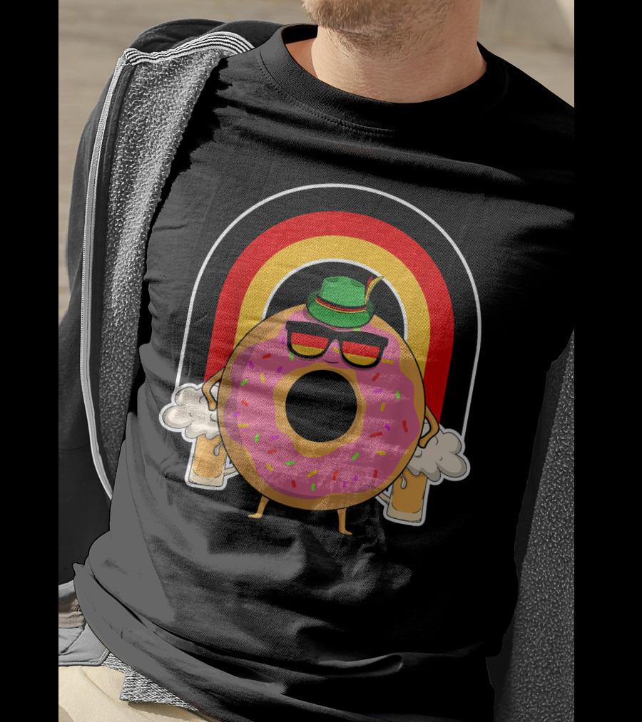 Donuts Beer Oktoberfest Prost German Fla Bavarian Rainbow Hat Party T-Shirt