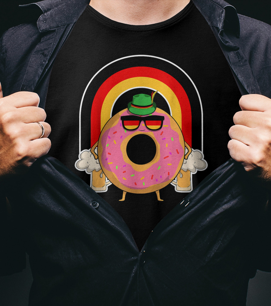 Donuts Beer Oktoberfest Prost German Fla Bavarian Rainbow Hat Party T-Shirt