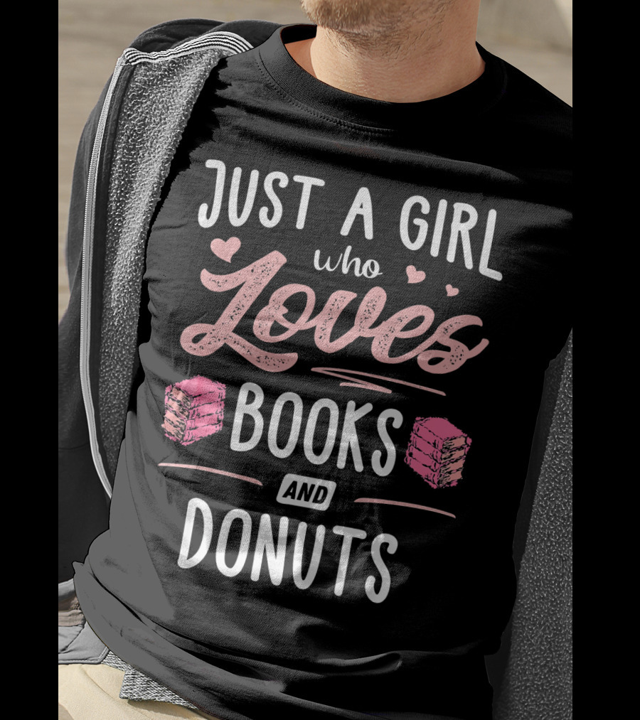 Just A Girl Who Loves Books And Donuts Cute Pink Heart T-Shirt
