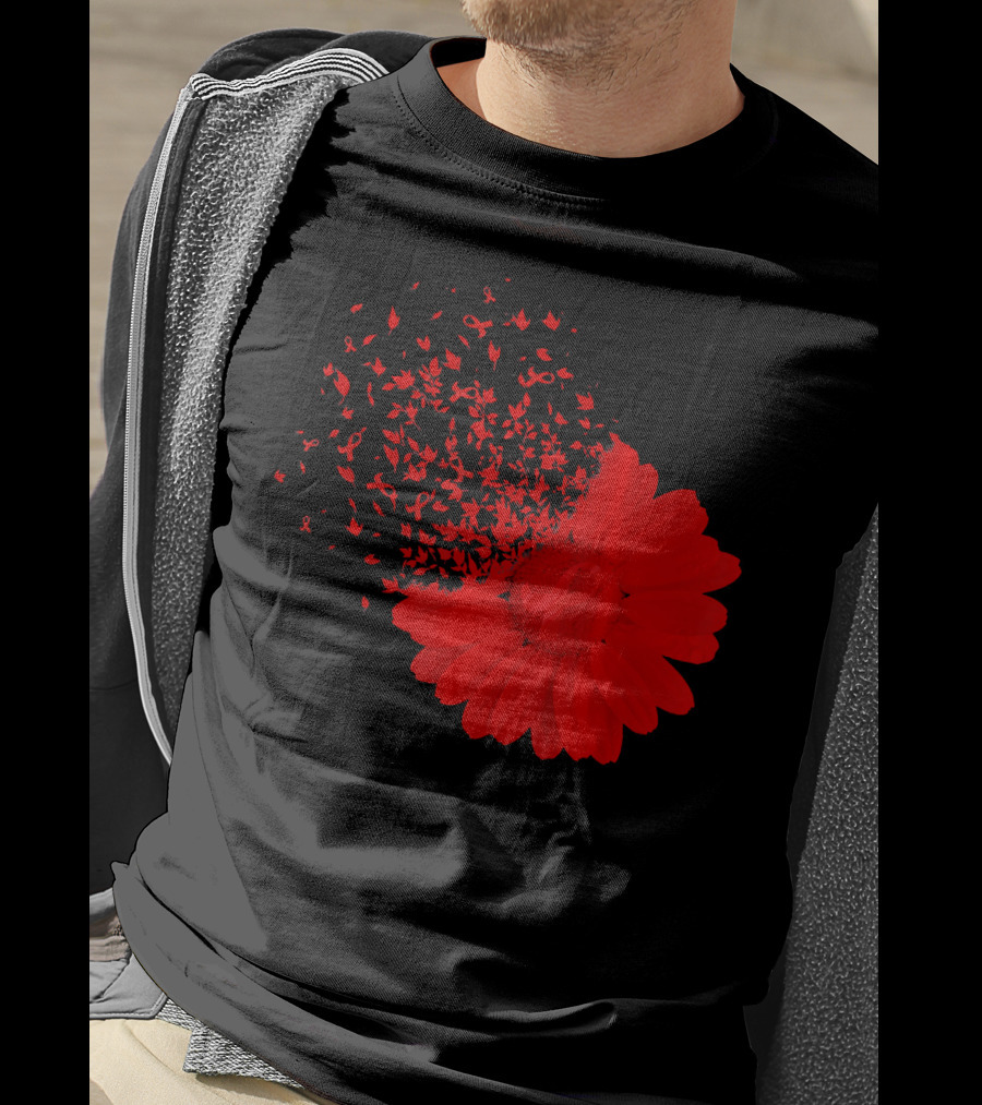 Red Ribbon Flowers AidsHiv Awareness Explosion T-Shirt