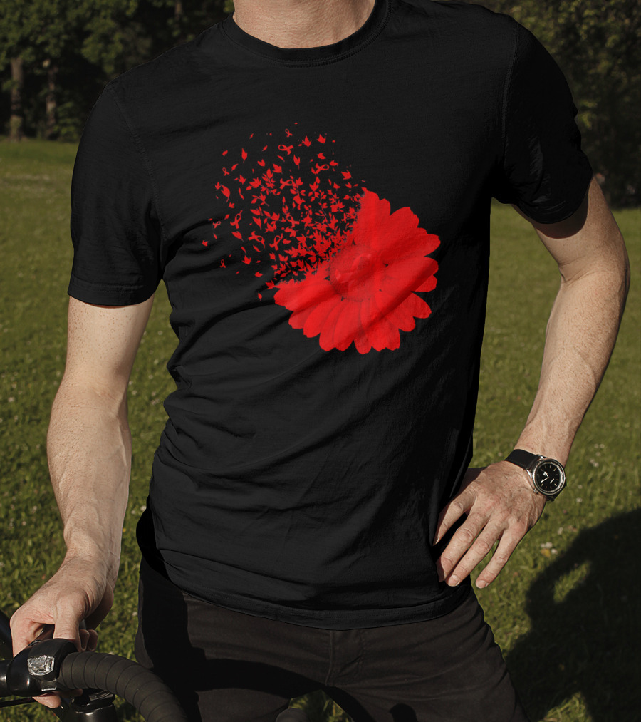Red Ribbon Flowers AidsHiv Awareness Explosion T-Shirt