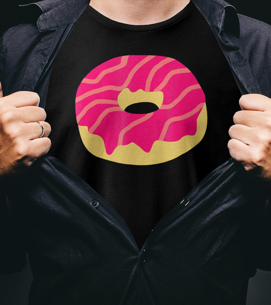 Donut With Pink Glaze And Vibrant Stripes T-Shirt
