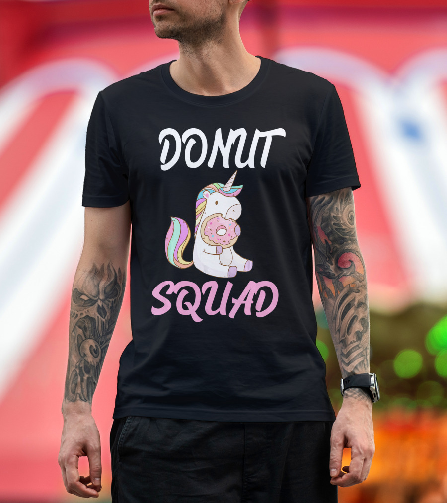 Donut Squad Unicorn Holding Donut with Cute Expression T-Shirt