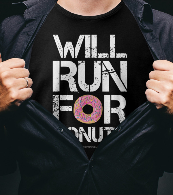Will Run For Donuts Lumowell With Pink Frosted Doughnut T-Shirt