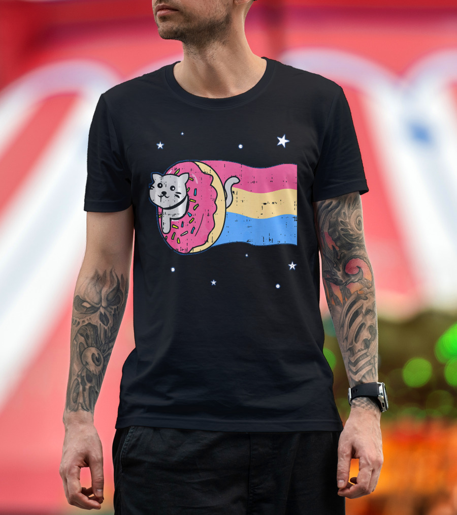 Donut Cat Nyan Rainbow Sprinkles Cute Doughnut Stars T-Shirt