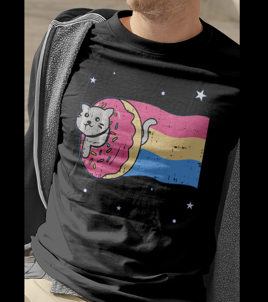Donut Cat Nyan Rainbow Sprinkles Cute Doughnut Stars T-Shirt