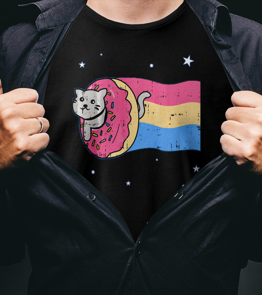 Donut Cat Nyan Rainbow Sprinkles Cute Doughnut Stars T-Shirt