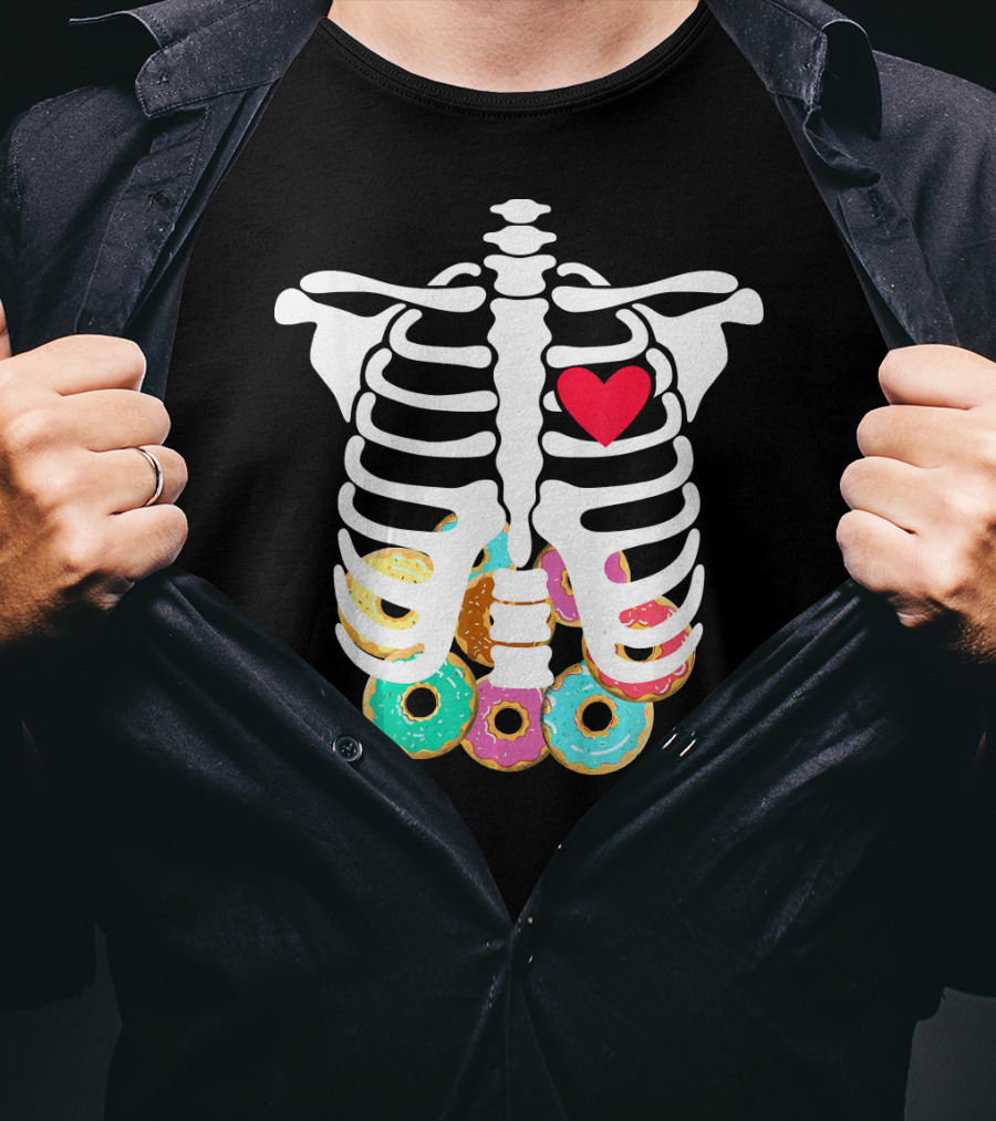 Rib Cage Skeleton X Ray Donuts Heart T-Shirt