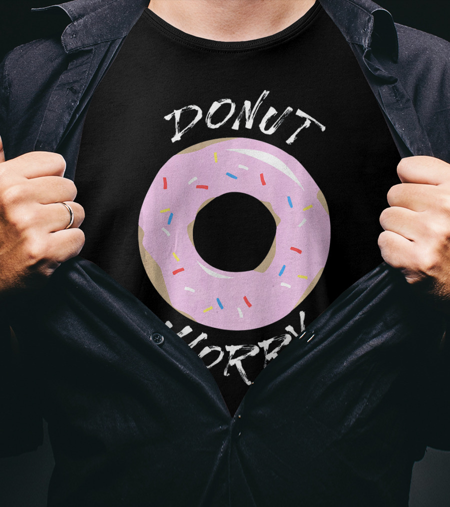 DONUT WORRY Funny Food Pun Pink Frosted Sprinkles T-Shirt