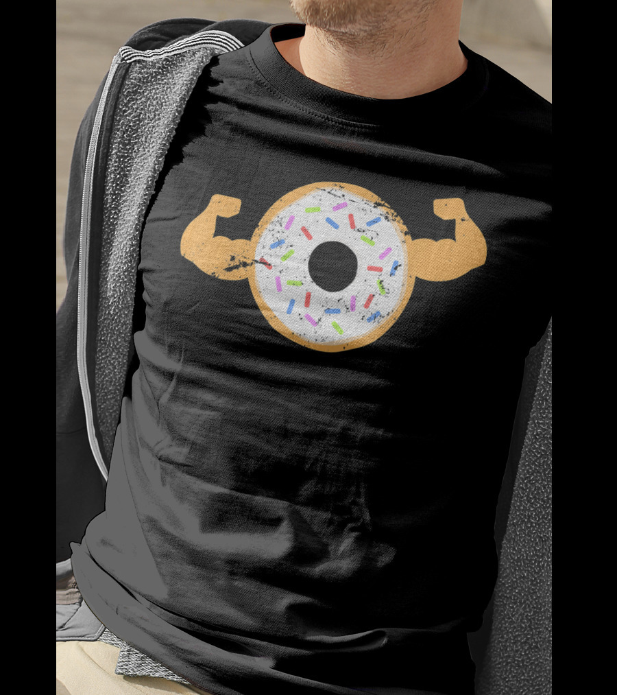 Mens Muscle Donut Flexing Funny Powerlifting T-Shirt
