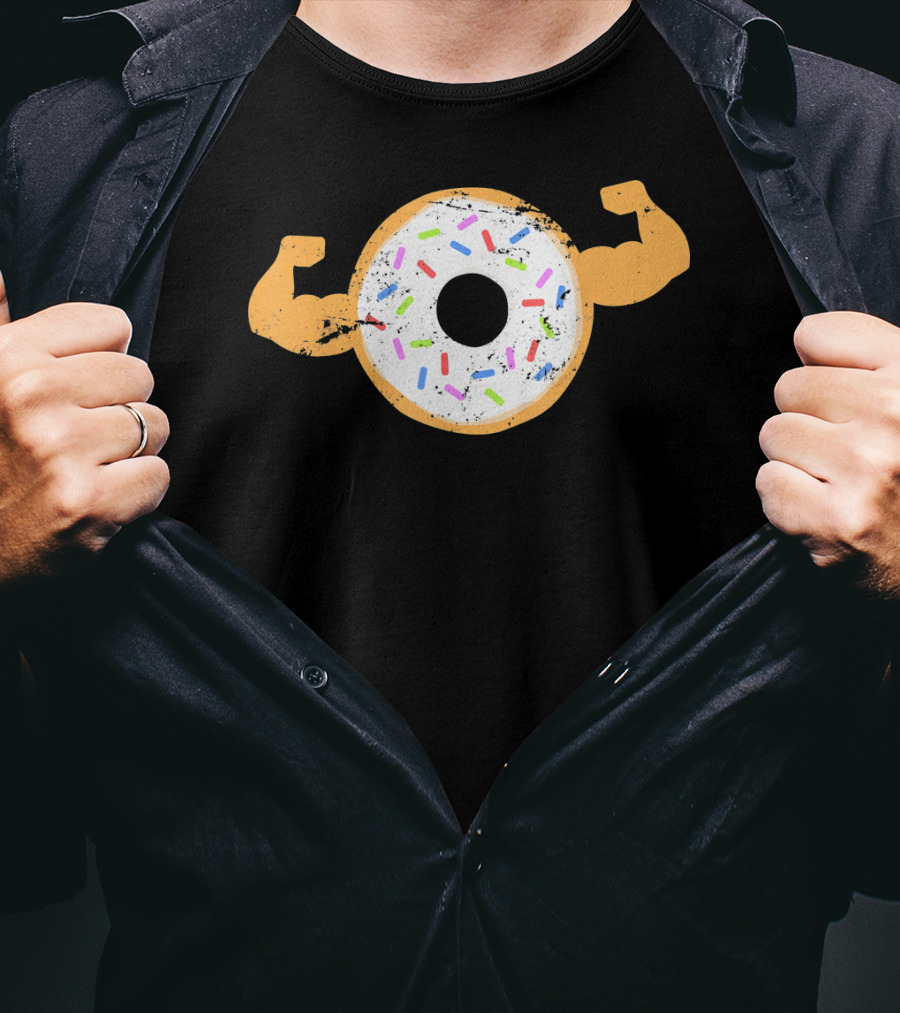 Mens Muscle Donut Flexing Funny Powerlifting T-Shirt