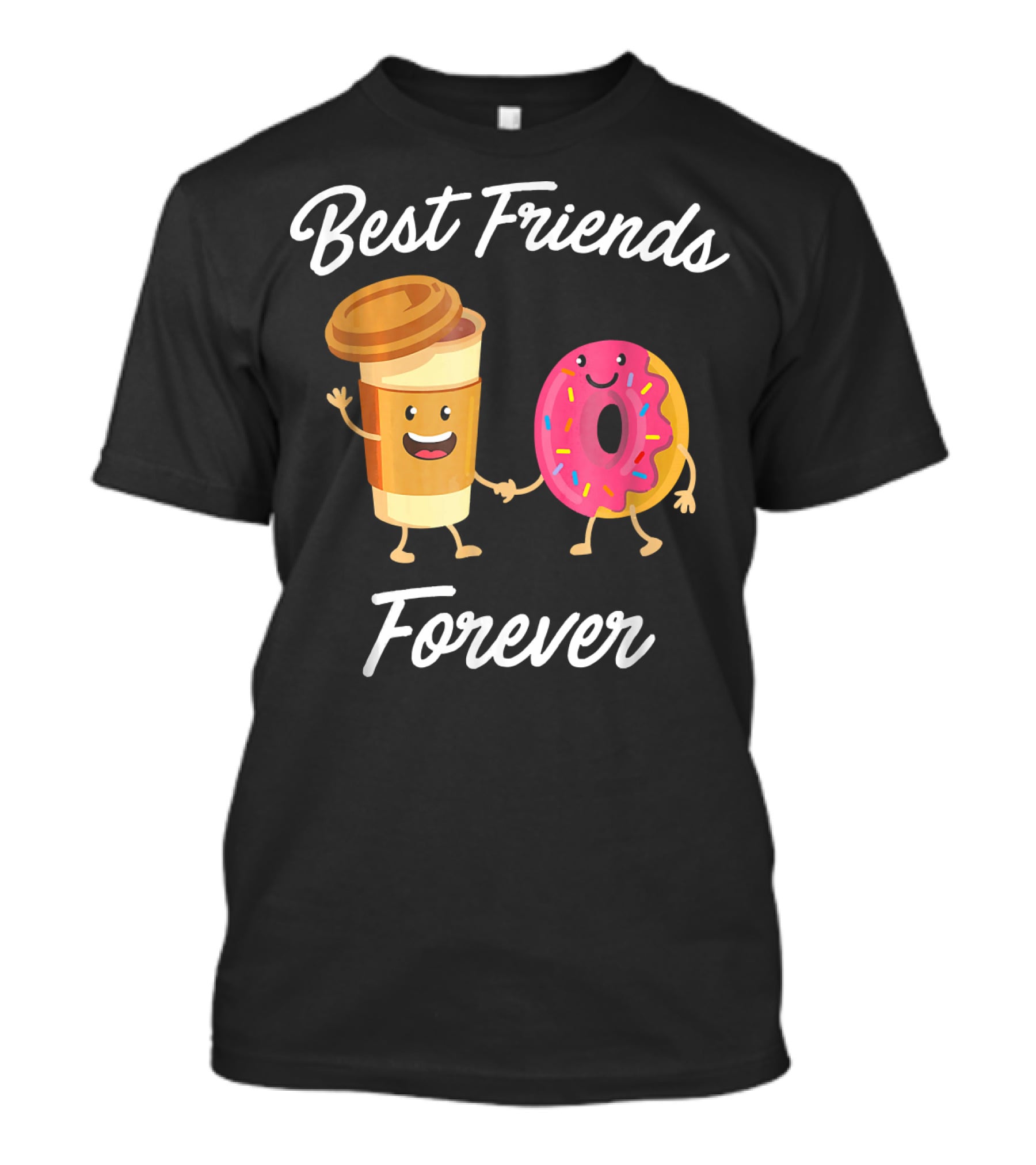 Best Friends Forever Coffee Donut Holding Hands T-Shirt