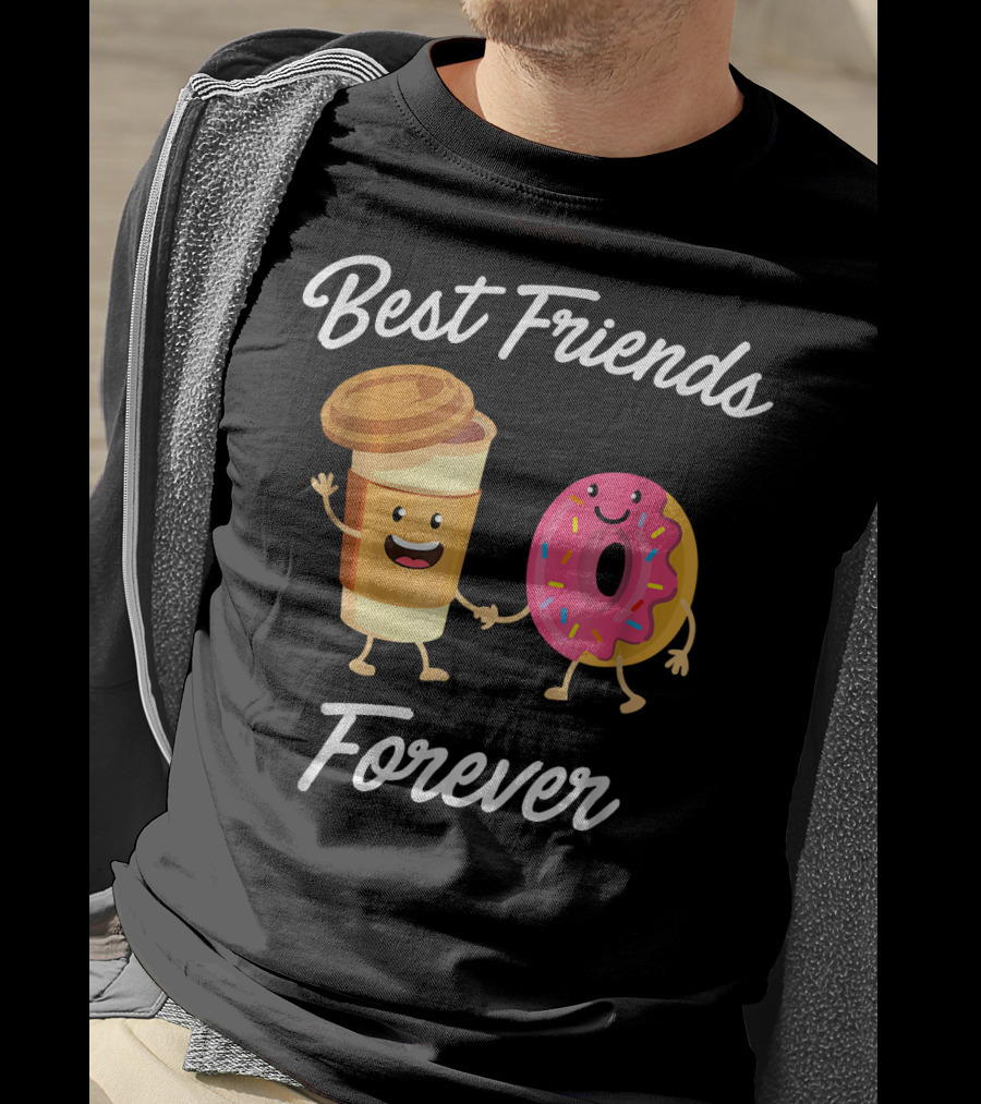 Best Friends Forever Coffee Donut Holding Hands T-Shirt