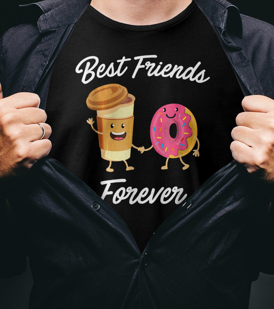 Best Friends Forever Coffee Donut Holding Hands T-Shirt