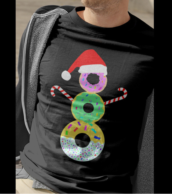 Snowman Donuts Doughnut Confections Christmas Candy Canes Santa Hat T-Shirt