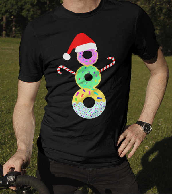Snowman Donuts Doughnut Confections Christmas Candy Canes Santa Hat T-Shirt