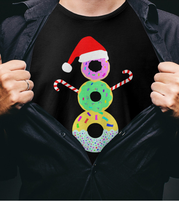 Snowman Donuts Doughnut Confections Christmas Candy Canes Santa Hat T-Shirt
