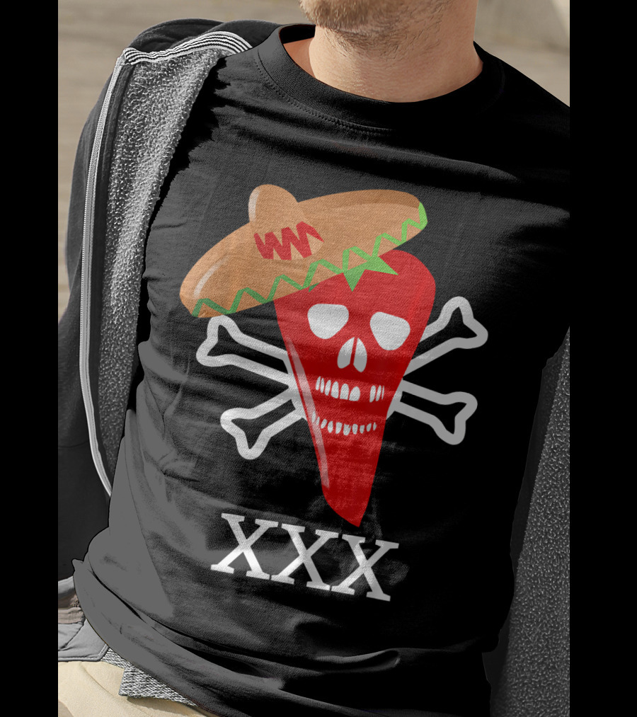 Funny Red Hot Chili Pepper Sombrero Skull Crossbones XXX T-Shirt