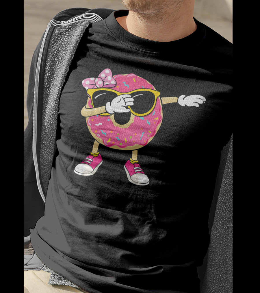 Dabbing Donut With Pink Frosting Sunglasses And Bow T-Shirt