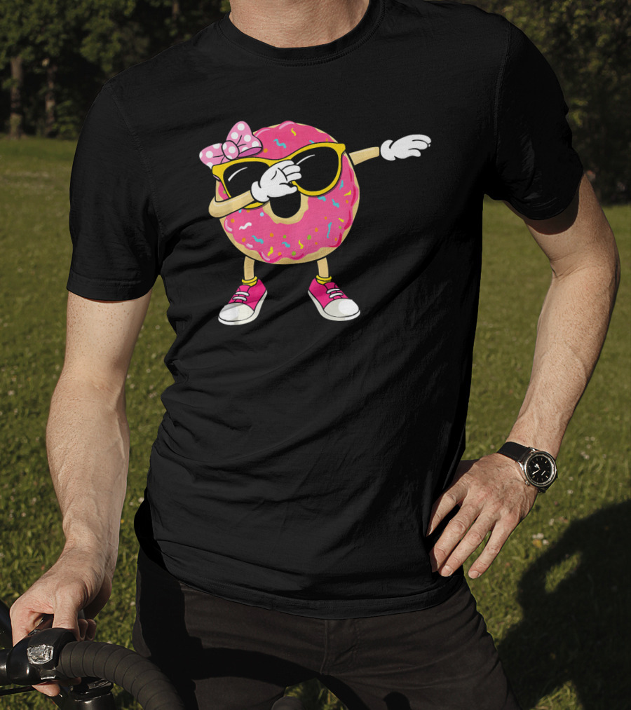 Dabbing Donut With Pink Frosting Sunglasses And Bow T-Shirt