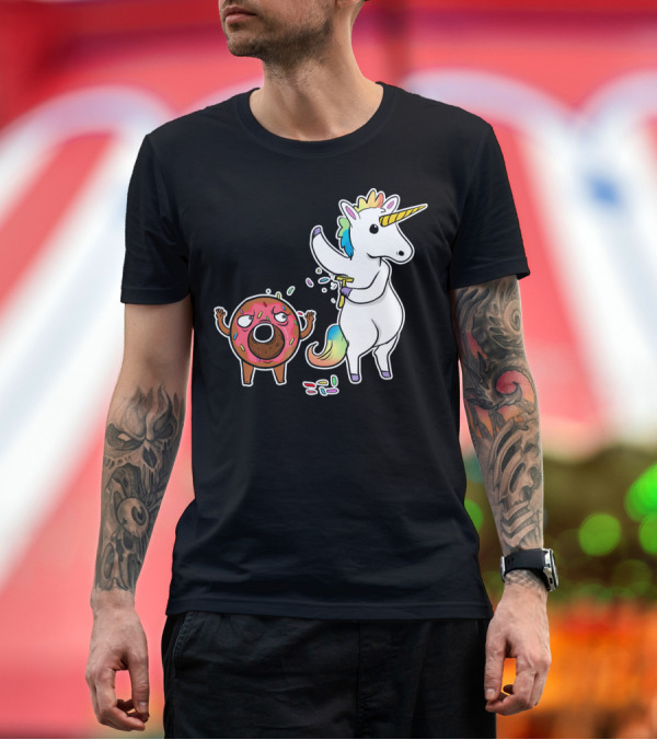 Premium T-Shirt: Funny Unicorn Shaving Angry Donut How Doug T-Shirt Funny Unicorn Shaving Angry Donut How Doug T-Shirt