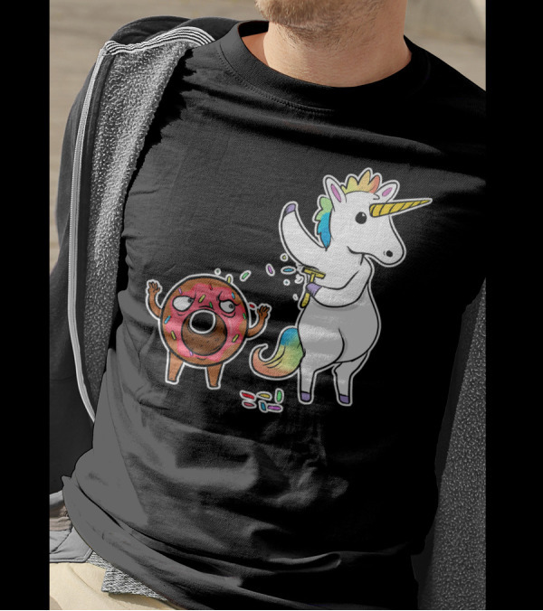 Funny Unicorn Shaving Angry Donut How Doug T-Shirt