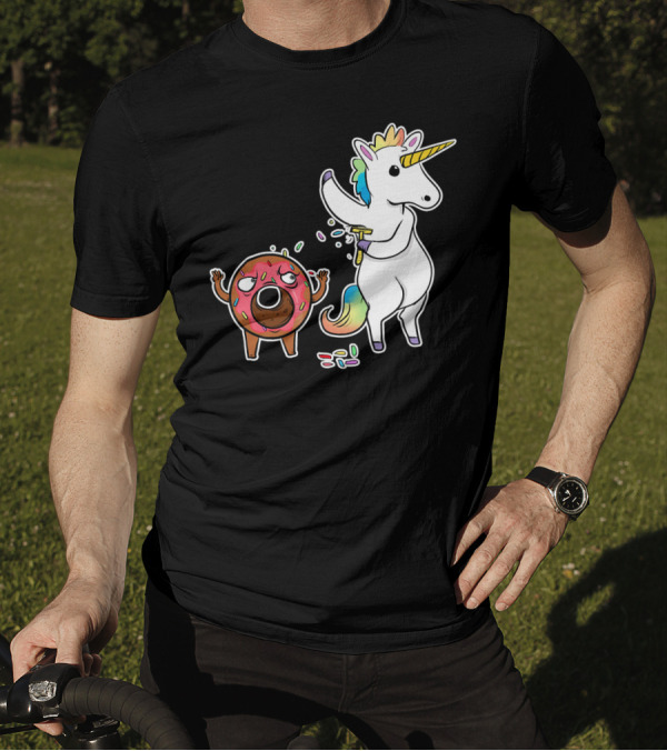 Funny Unicorn Shaving Angry Donut How Doug T-Shirt