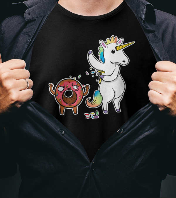 Funny Unicorn Shaving Angry Donut How Doug T-Shirt