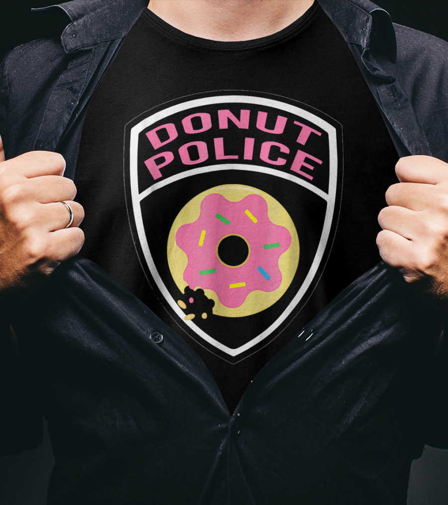 Donut Police Badge Funny Donut Lover Pink Sprinkles T-Shirt