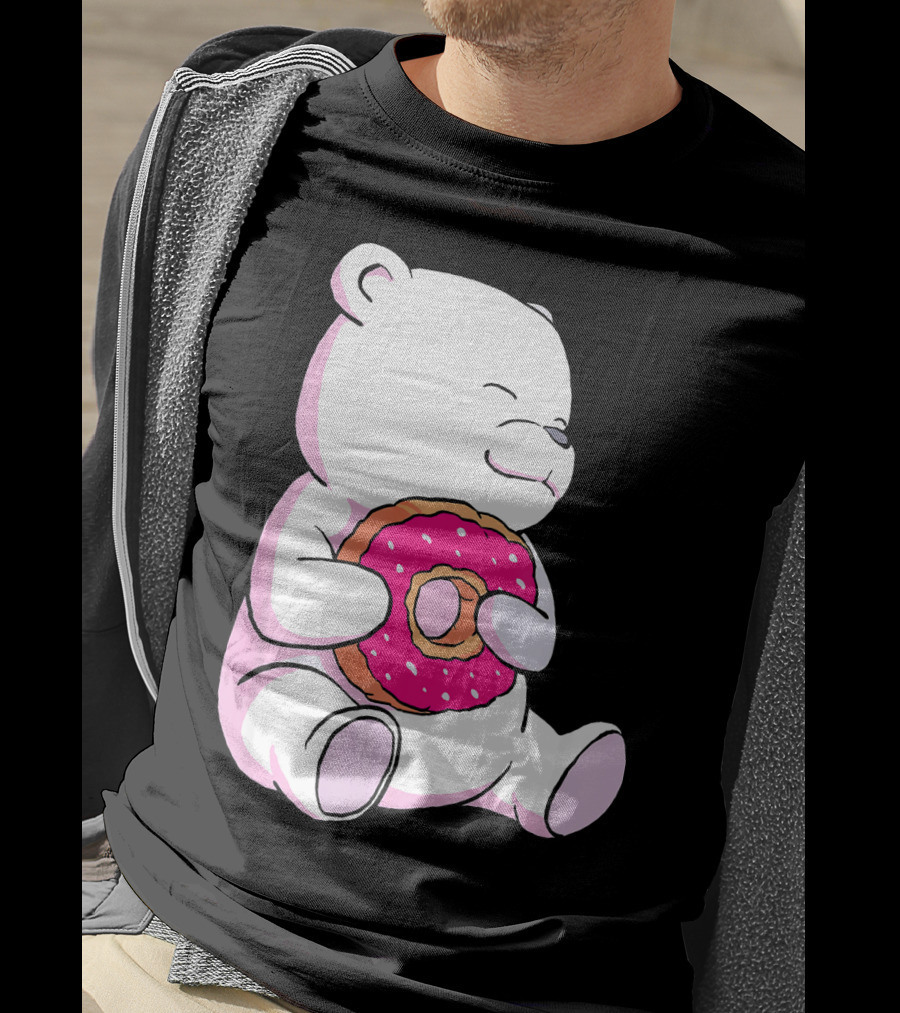 Polar Bear Holding Donut Animal Lover T-Shirt