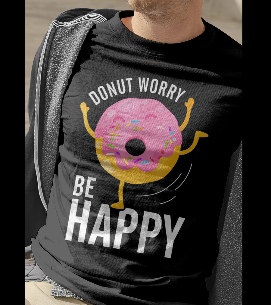Donut Worry Be Happy Pink Sprinkled Dancing Donut T-Shirt