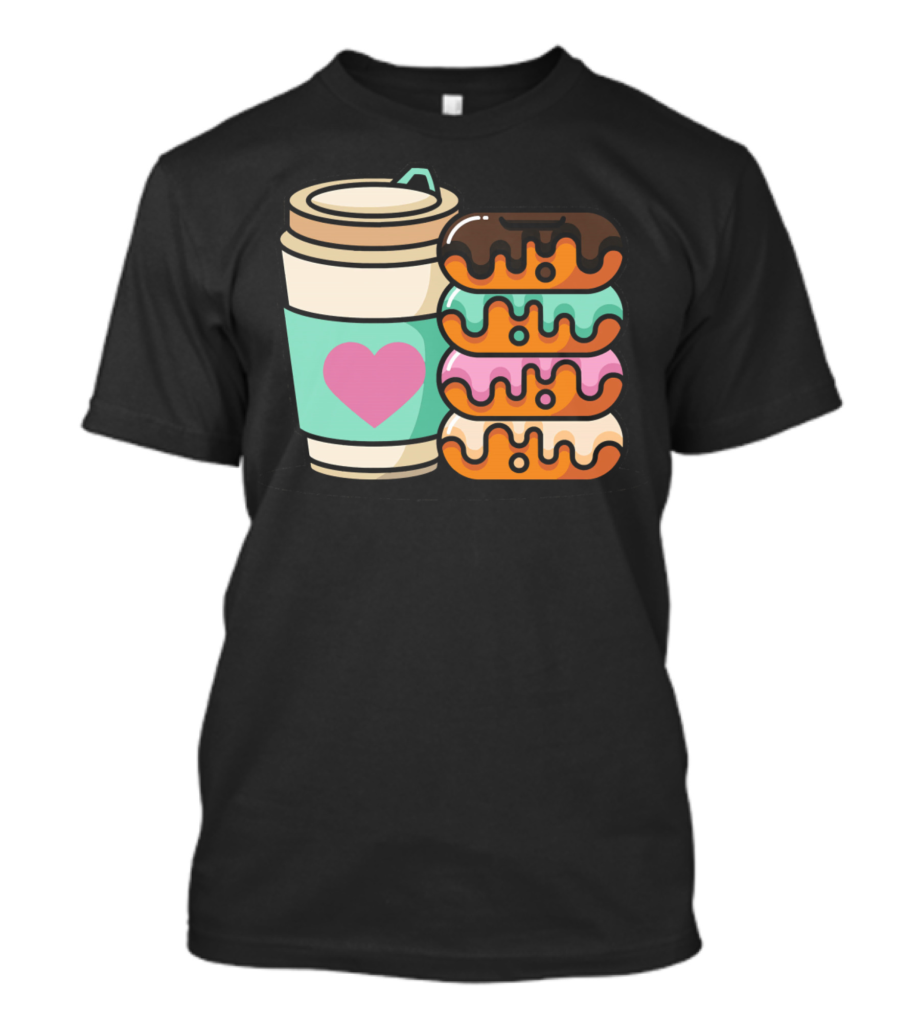 Coffee Donut Lover Heart Stack Doughnut T-Shirt