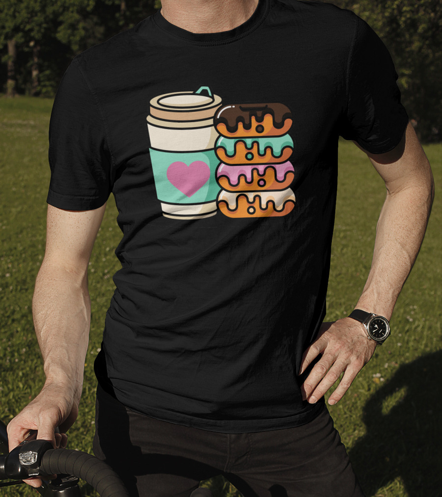 Coffee Donut Lover Heart Stack Doughnut T-Shirt