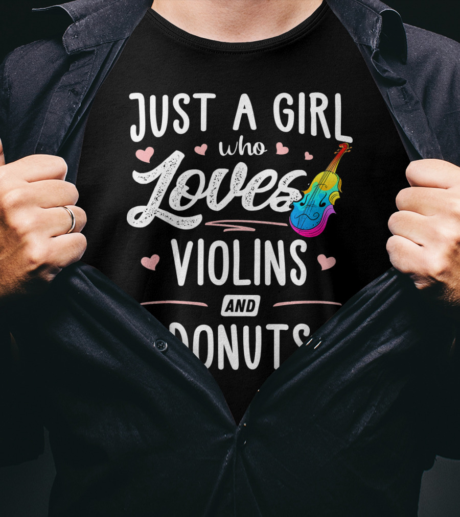 Just A Girl Who Loves Violins And Donuts Colorful Hearts T-Shirt