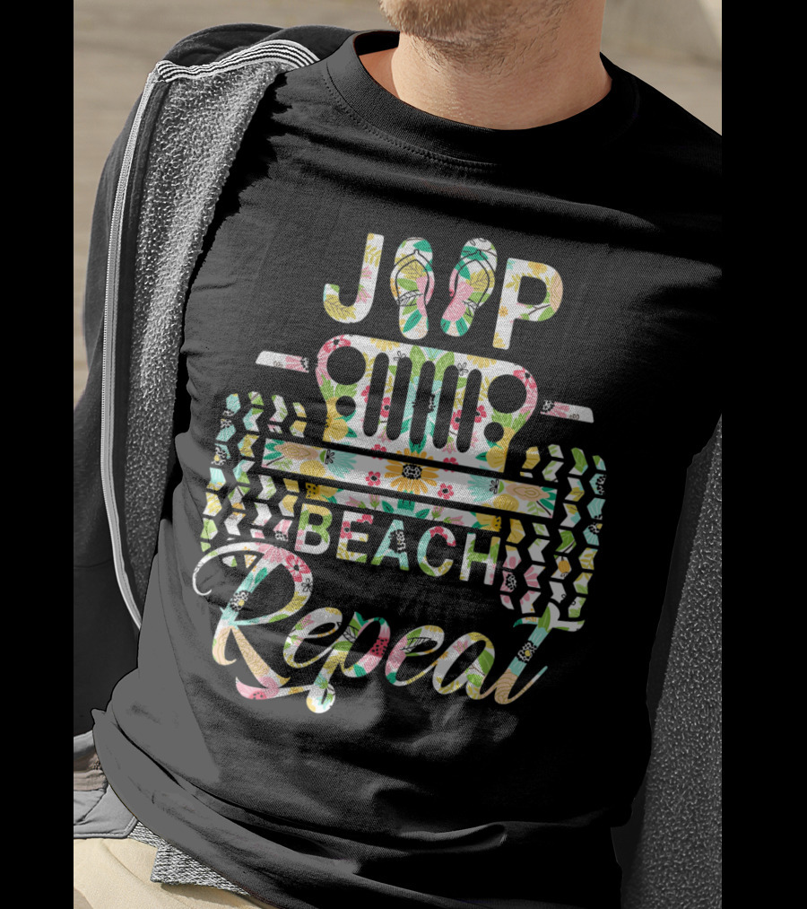 Jeep Beach Repeat Summer Flip Flop Flower T-Shirt