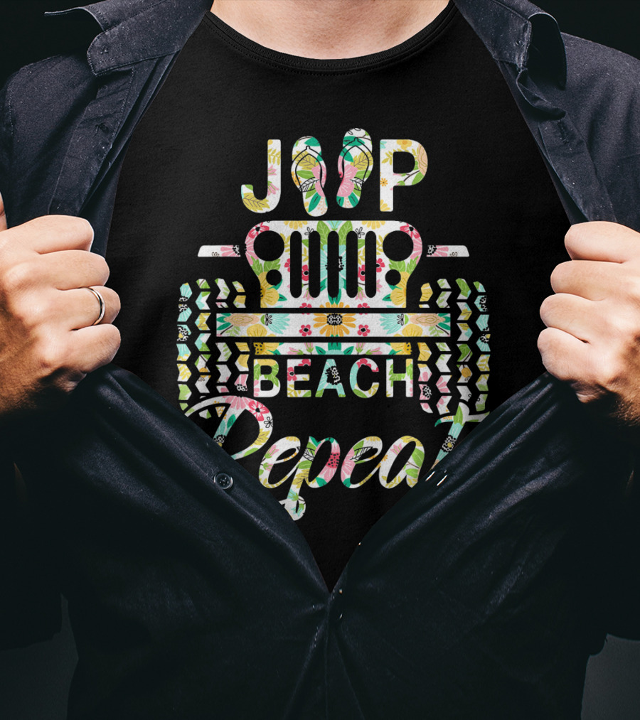 Jeep Beach Repeat Summer Flip Flop Flower T-Shirt