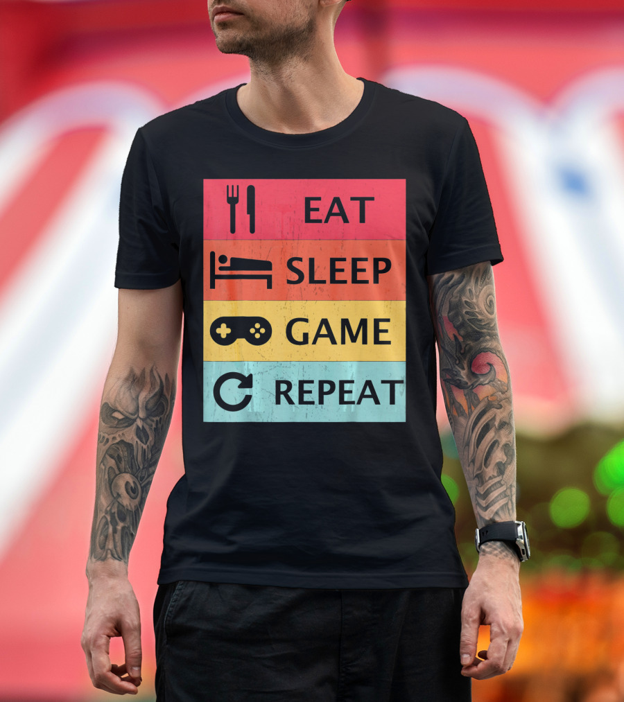 Eat Sleep Game Repeat Meme Retro Icons T-Shirt