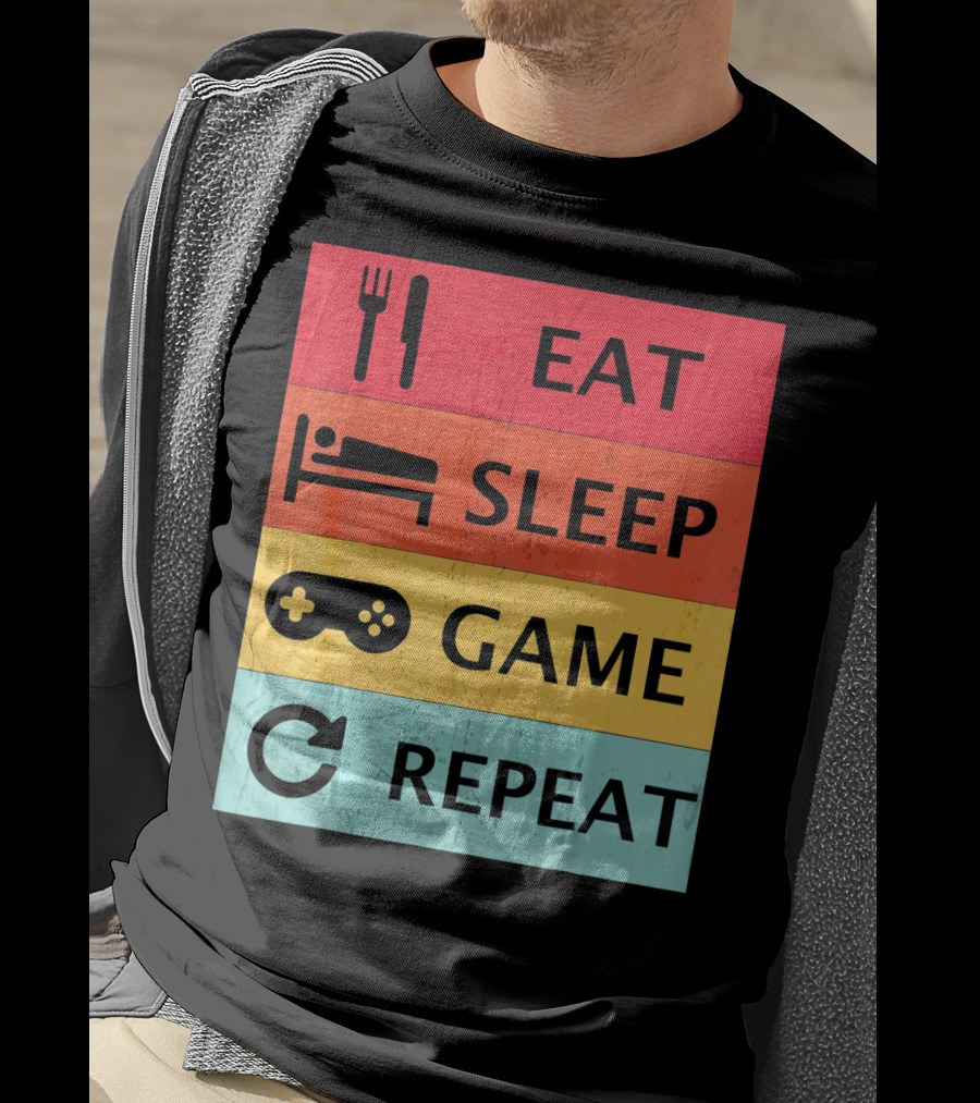 Eat Sleep Game Repeat Meme Retro Icons T-Shirt