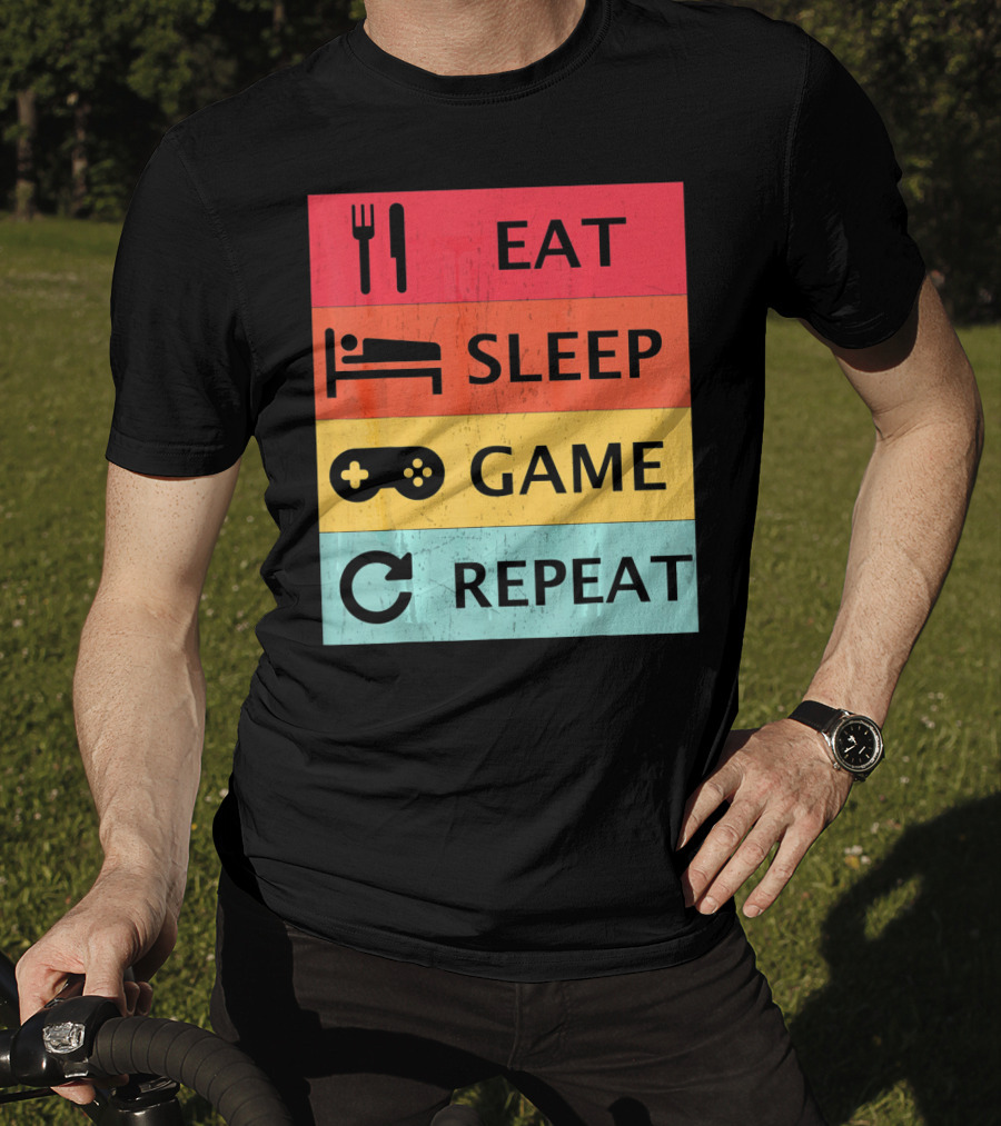 Eat Sleep Game Repeat Meme Retro Icons T-Shirt
