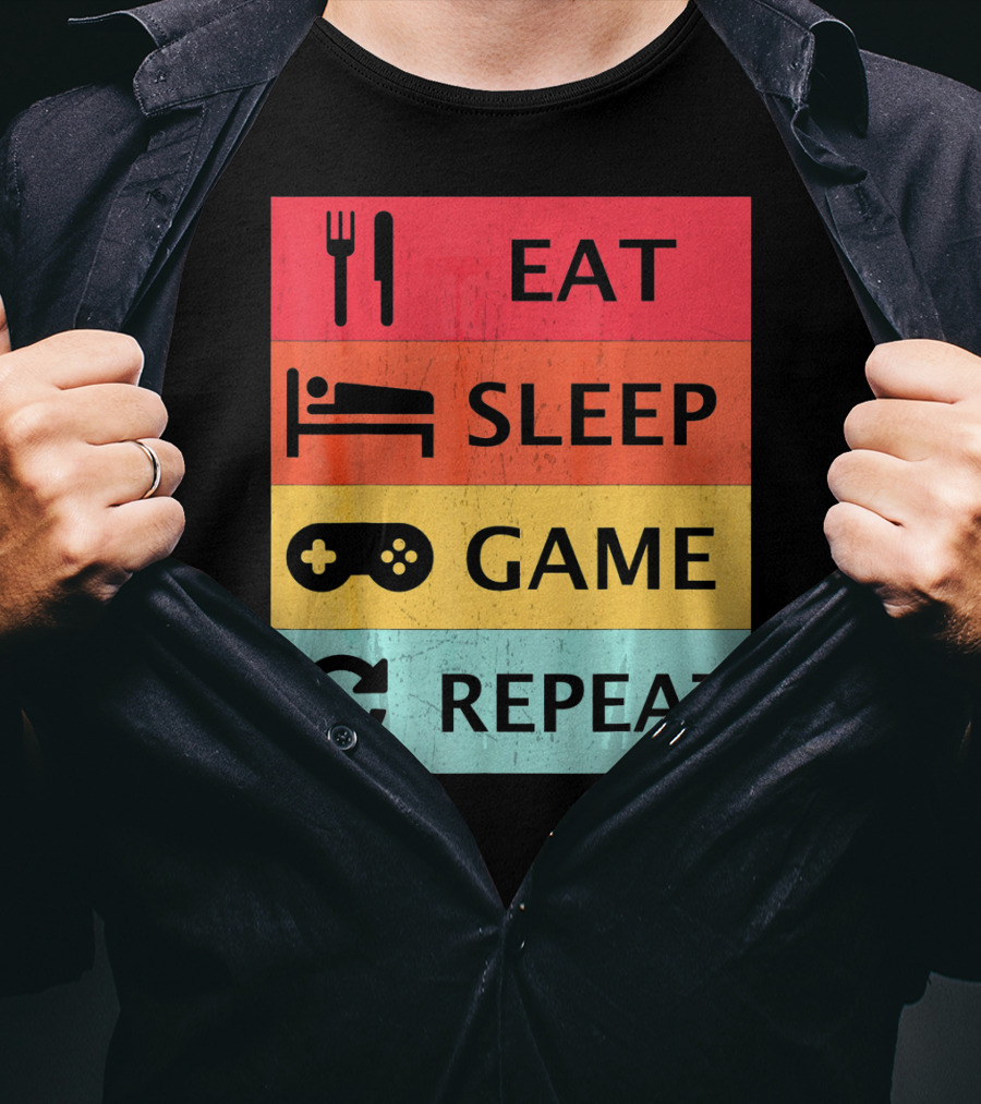 Eat Sleep Game Repeat Meme Retro Icons T-Shirt