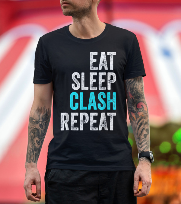 Premium T-Shirt: Mens Gaming Clan Eat Sleep Clash Repeat T-Shirt Mens Gaming Clan Eat Sleep Clash Repeat T-Shirt