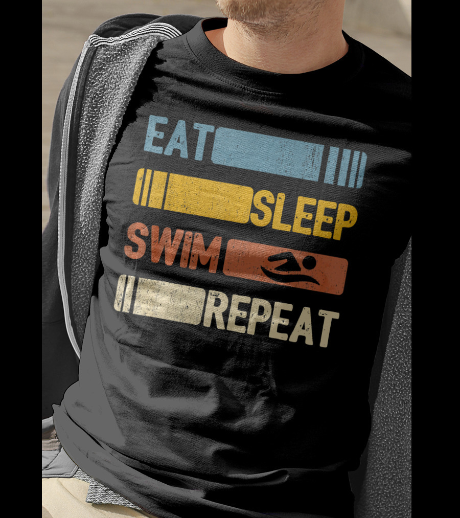 Eat Sleep Swim Repeat Funny Vintage Retro T-Shirt